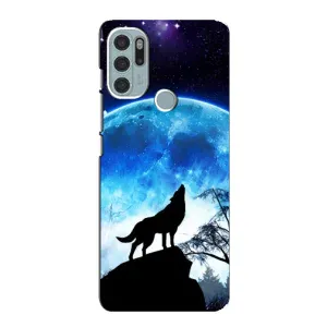 Чехол с Волком на Motorola MOTO G60s (Воет на луну)