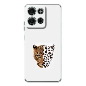Чехол с леопардовым принтом на Motorola Moto G75 (Леопард на белом)