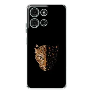 Чехол с леопардовым принтом на Motorola Moto G75 (Леопард на черном)