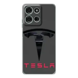 Силиконовый бампер с картинкой машины на Motorola Moto G75 (Logo TESLA)