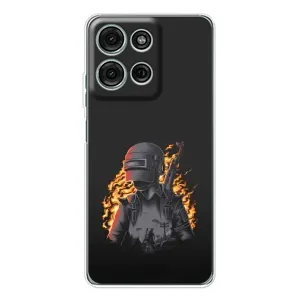 Силиконовый чехол с картинкой "Герой Pubg" на Motorola Moto G75 (В огне)