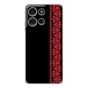 Силиконовый Чехол на Motorola Moto G75 с картинкой Вышиванки (Вышиванка на черном)