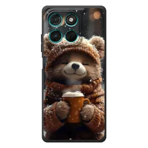 Печатный чехол «Зверята с кофе» для Motorola Moto G77 (Медвежонок с кофе)