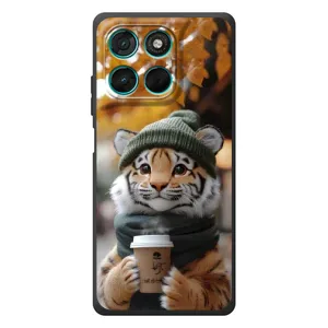 Печатный чехол «Зверята с кофе» для Motorola Moto G77 (Тигр с кофе)
