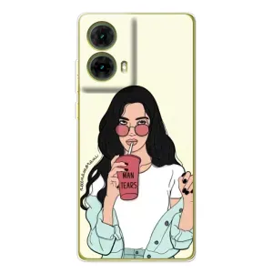 Силиконовый Чехол на Motorola MOTO G85 с картинкой Стильных Девушек (С напитком)