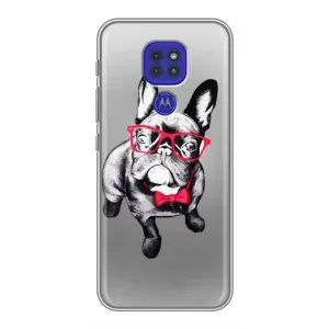 Чехол (ТПУ) Милые собачки для Motorola MOTO G9 Play (Бульдог в очках)