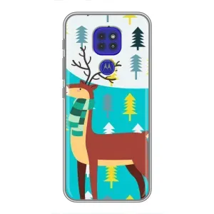 Силиконовый бампер с картинкой животных для Motorola MOTO G9 Play (Олень с шарфом)