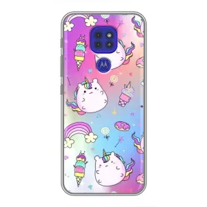 Чехол Unicorn на Motorola MOTO G9 Play (Радуга и Единорог)