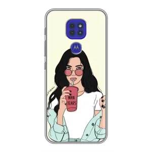 Силиконовый Чехол на Motorola MOTO G9 Play с картинкой Стильных Девушек (С напитком)