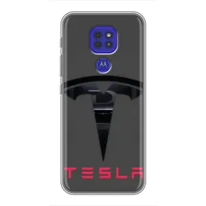 Силиконовый бампер с картинкой машины на Motorola MOTO G9 Play (Logo TESLA)