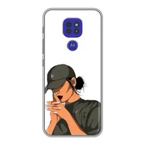 Силиконовый Чехол на Motorola MOTO G9 Play с картинкой Стильных Девушек (В зеленом)