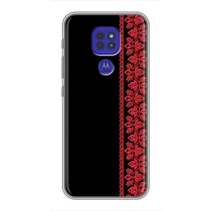 Силиконовый Чехол на Motorola MOTO G9 Play с картинкой Вышиванки (Вышиванка на черном)