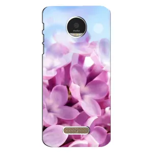 Силиконовый бампер с принтом (цветочки) на Мото З Плей (Сиреневые цветы)