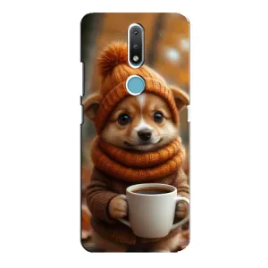 Печатный чехол «Зверята с кофе» для Nokia 2.4 (Собачка с кофе)