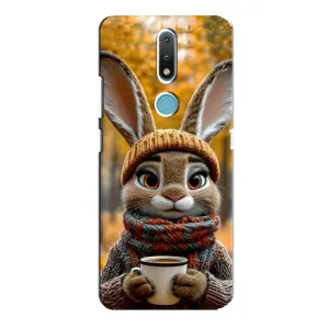 Печатный чехол «Зверята с кофе» для Nokia 2.4 (Зайчик с кофе)