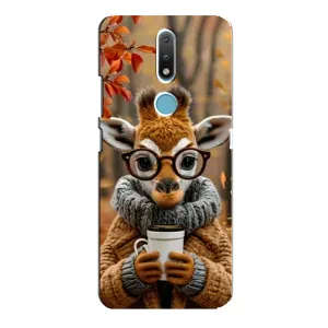 Печатный чехол «Зверята с кофе» для Nokia 2.4 (Жираф с кофе)