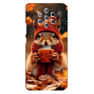Печатный чехол «Зверята с кофе» для Nokia 9 (Белка с кофе)