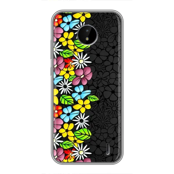 Чехол с рисунком «Яркие цветы на черном» для Nokia C20 Чехол с рисунком «Яркие цветы на черном» для Nokia C20
