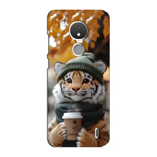 Чехол с рисунком «Тигр с кофе» для Nokia C21 Чехол с рисунком «Тигр с кофе» для Nokia C21