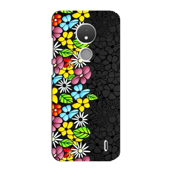Чехол с рисунком «Яркие цветы на черном» для Nokia C21