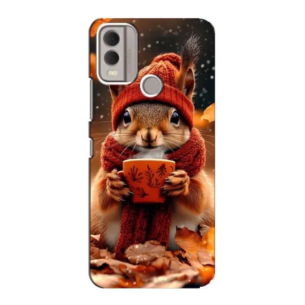 Чехол с рисунком «Белка с кофе» для Nokia C22