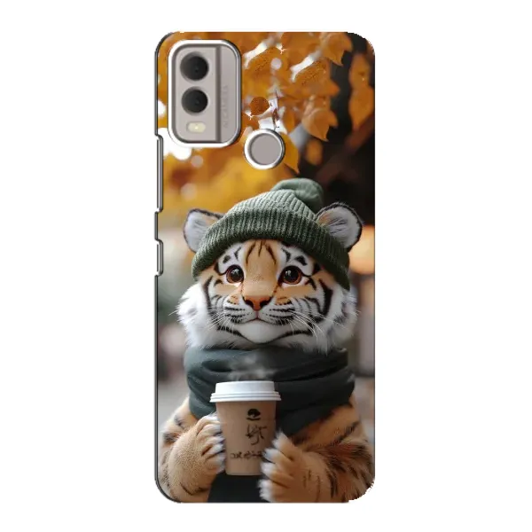 Чехол с рисунком «Тигр с кофе» для Nokia C22