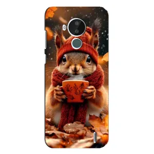Печатный чехол «Зверята с кофе» для Nokia C30 (Белка с кофе)