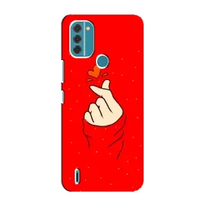 Чехлы (Знак сердечка) на Nokia C31 (Сердце на красном)
