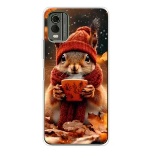 Печатный чехол «Зверята с кофе» для Nokia C32 (Белка с кофе)