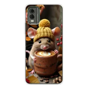 Печатный чехол «Зверята с кофе» для Nokia C32 (Мышка с кофе)