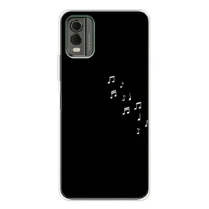Чехол с картинками на черном фоне для Nokia C32 (Ноты)