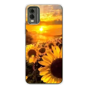 Чехол с Цветами для Nokia C32 (поле подсолнухов)