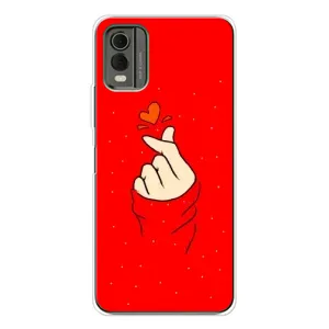 Чехлы (Знак сердечка) на Nokia C32 (Сердце на красном)