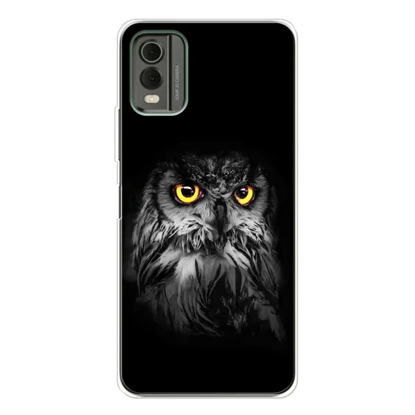 Чехол с рисунком «Сова на чёрном» для Nokia C32