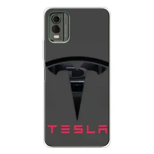Силиконовый бампер с картинкой машины на Nokia C32 (Logo TESLA)