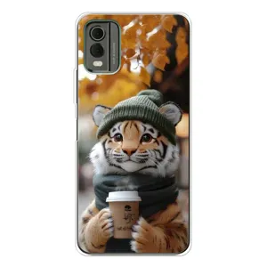 Печатный чехол «Зверята с кофе» для Nokia C32 (Тигр с кофе)