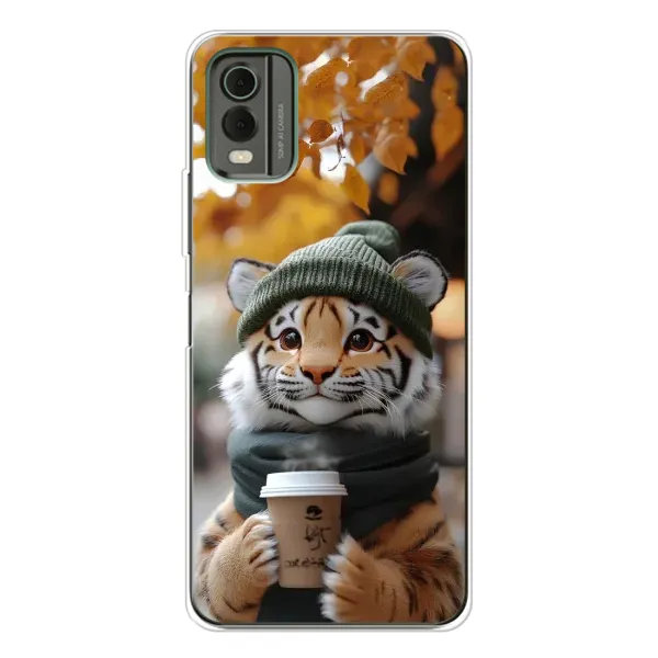 Чехол с рисунком «Тигр с кофе» для Nokia C32 Чехол с рисунком «Тигр с кофе» для Nokia C32