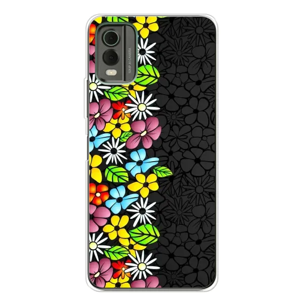 Чехол с рисунком «Яркие цветы на черном» для Nokia C32 Чехол с рисунком «Яркие цветы на черном» для Nokia C32