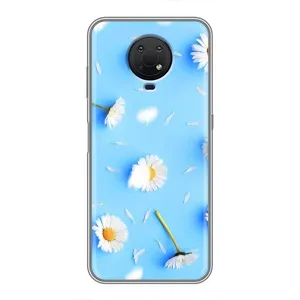 Чехол с Цветами для Nokia G10 (ромашки на голубом)