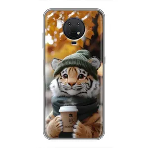 Печатный чехол «Зверята с кофе» для Nokia G10 (Тигр с кофе)