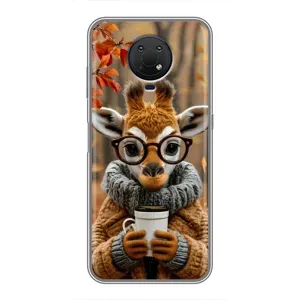 Печатный чехол «Зверята с кофе» для Nokia G10 (Жираф с кофе)
