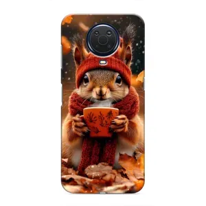 Печатный чехол «Зверята с кофе» для Nokia G20 (Белка с кофе)