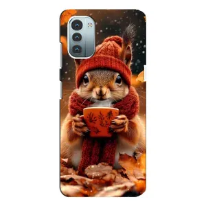 Печатный чехол «Зверята с кофе» для Nokia G21 (Белка с кофе)