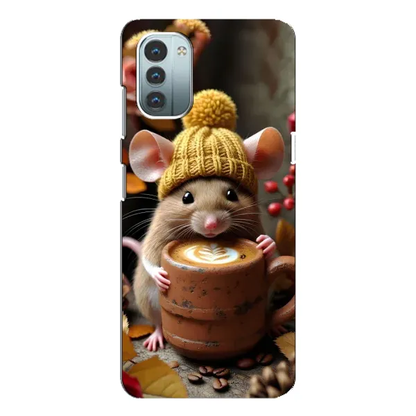 Чохол з малюнком «Мишка з кавою» для Nokia G21 Чохол з малюнком «Мишка з кавою» для Nokia G21