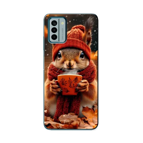 Чехол с рисунком «Белка с кофе» для Nokia G22