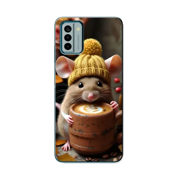 Чехол с рисунком «Мышка с кофе» для Nokia G22