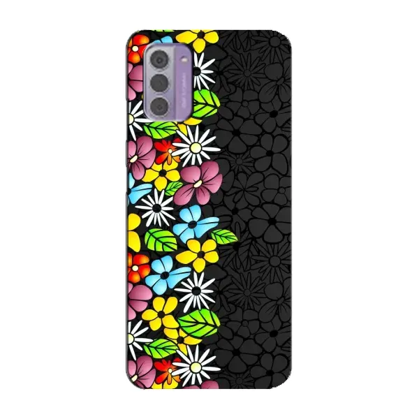 Чехол с рисунком «Яркие цветы на черном» для Nokia G42