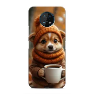 Печатный чехол «Зверята с кофе» для Nokia G50 (Собачка с кофе)