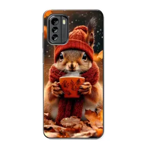 Чехол с рисунком «Белка с кофе» для Nokia G60