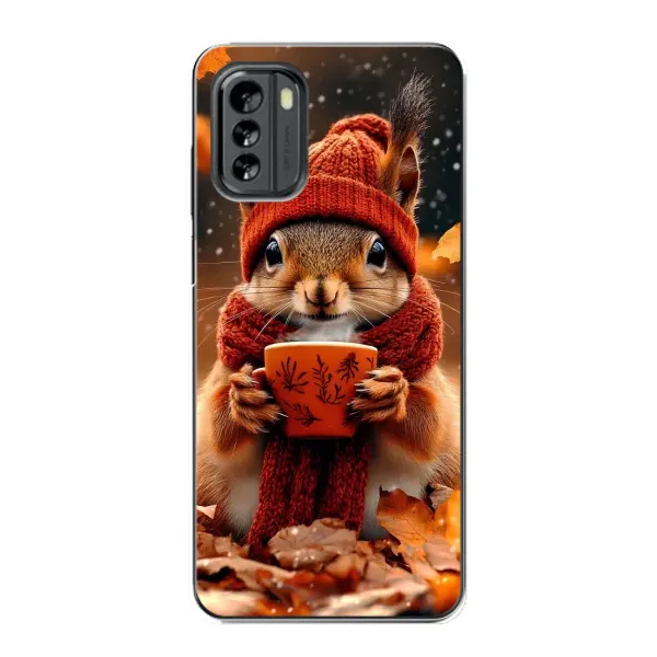 Чехол с рисунком «Белка с кофе» для Nokia G60